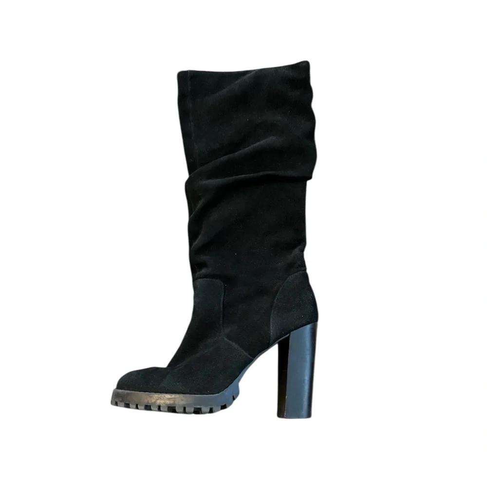 ALDO Black Suede Leather Knee-High Treaded Slouch Boots Size 7. 5